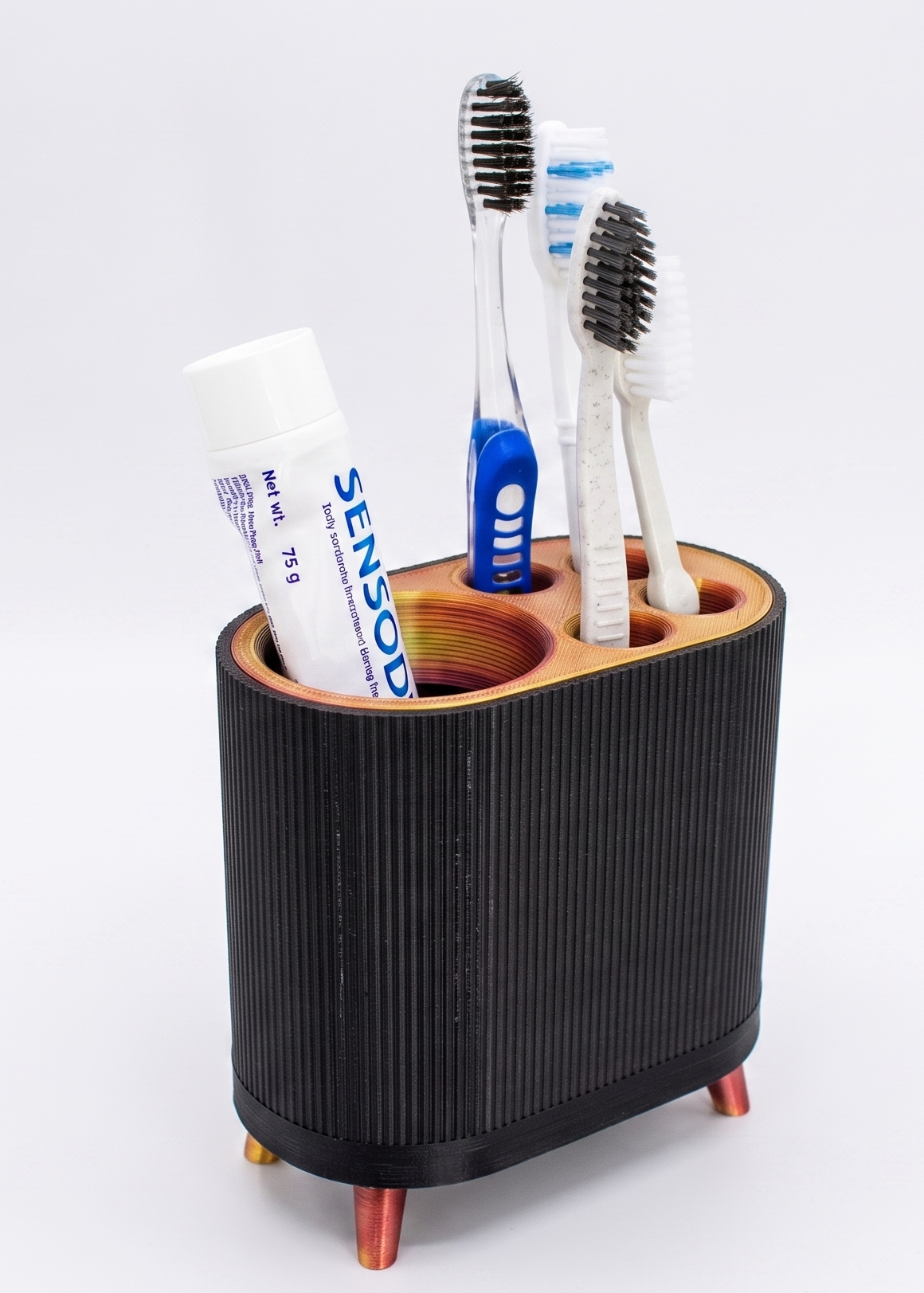 Nordic Ribbed Toothbrush & Toothpaste Holder | 5-Slot Bathroom Countertop Organizer