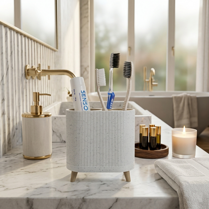Nordic Ribbed Toothbrush & Toothpaste Holder | 5-Slot Bathroom Countertop Organizer