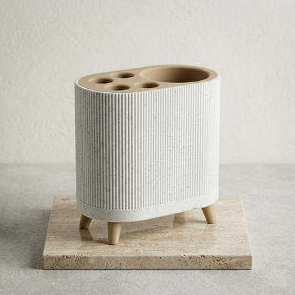 Nordic Ribbed Toothbrush & Toothpaste Holder | 5-Slot Bathroom Countertop Organizer