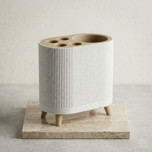 Nordic Ribbed Toothbrush & Toothpaste Holder | 5-Slot Bathroom Countertop Organizer