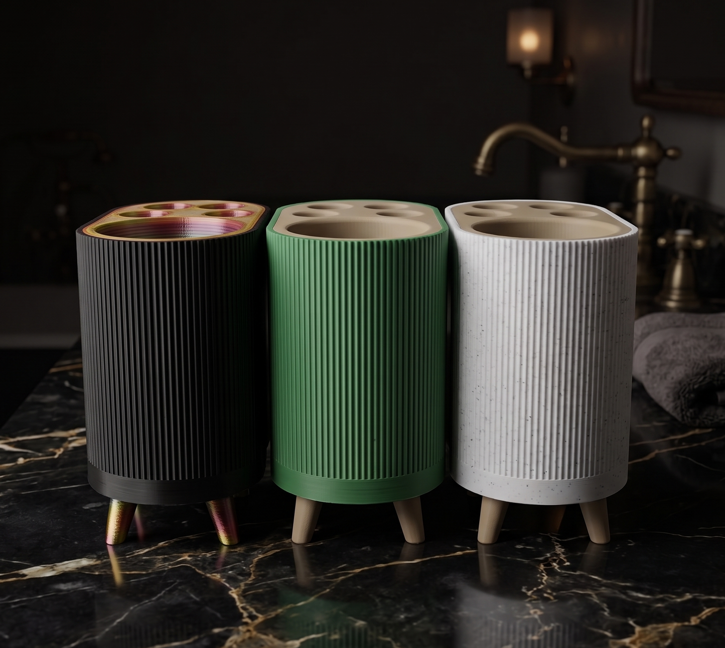 Nordic Ribbed Toothbrush & Toothpaste Holder | 5-Slot Bathroom Countertop Organizer