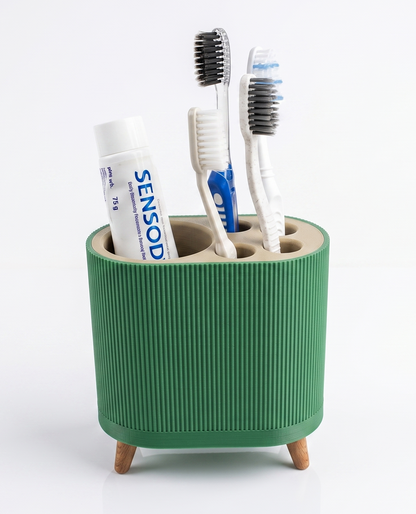 Nordic Ribbed Toothbrush & Toothpaste Holder | 5-Slot Bathroom Countertop Organizer