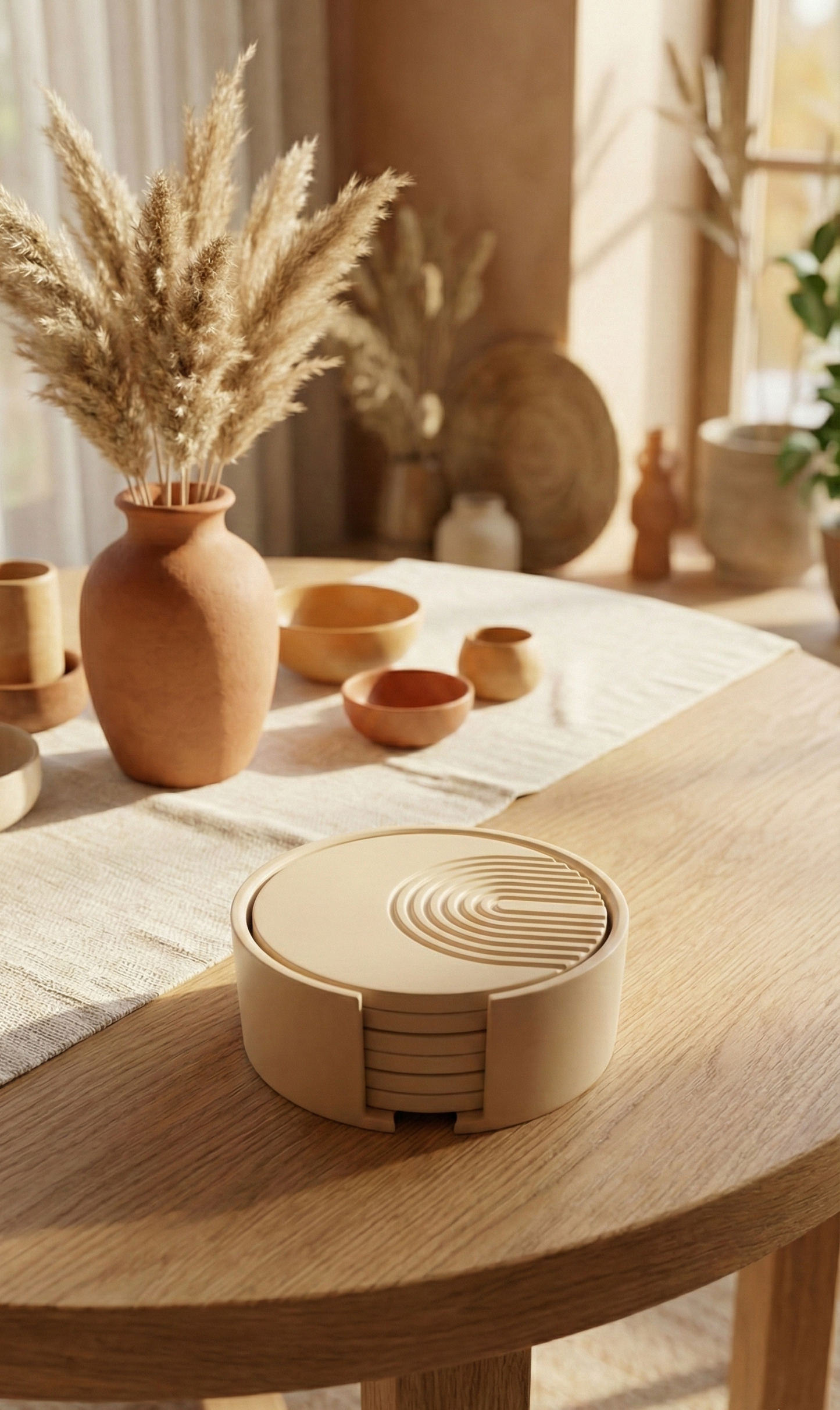 Aesthetic Round Coasters — Set of 6 Minimal Modern Design | Waterproof & Washable