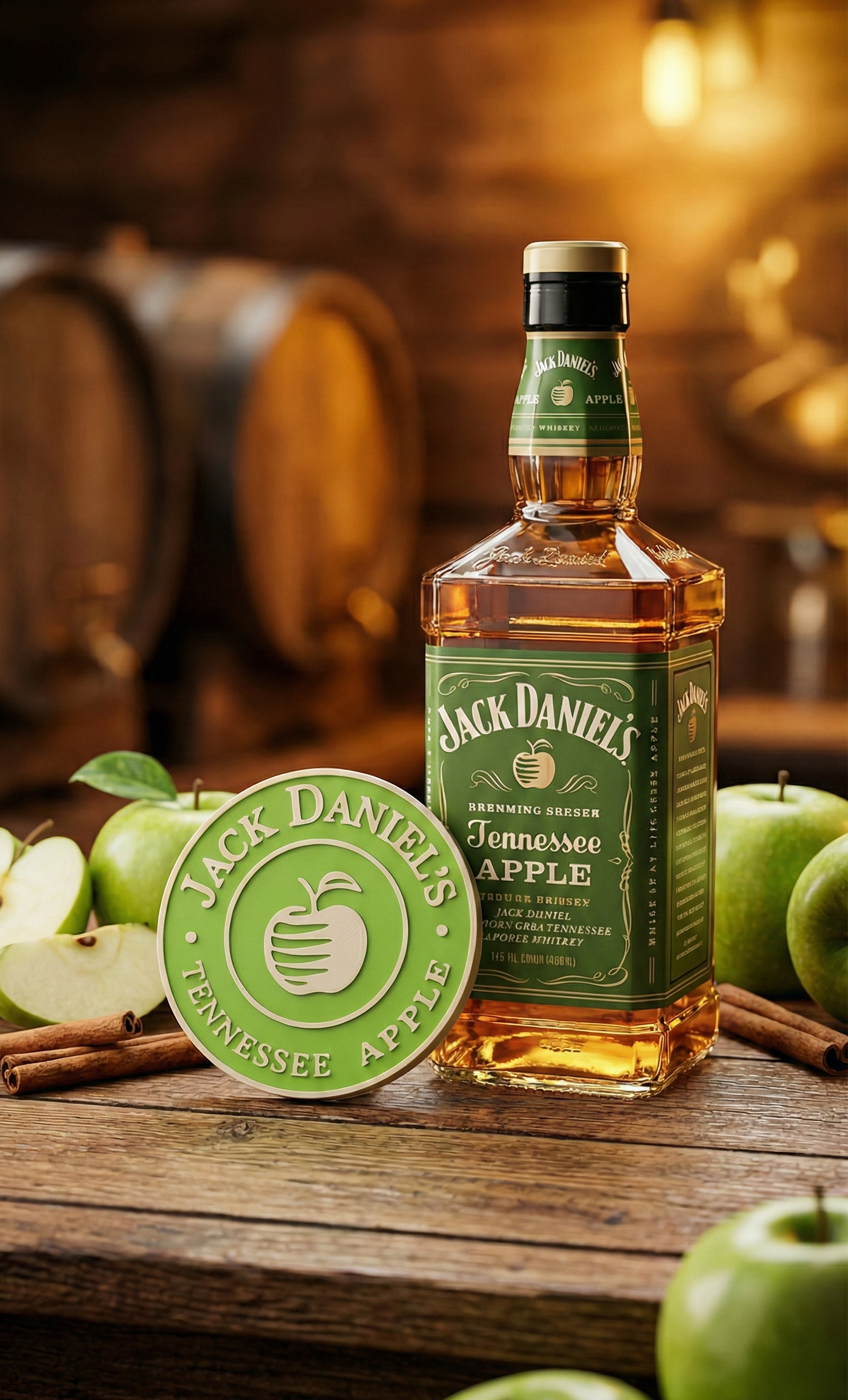 Jack Daniel's Theme Mini-Bar Round Coasters — Set of 4 With Vertical Display Stand