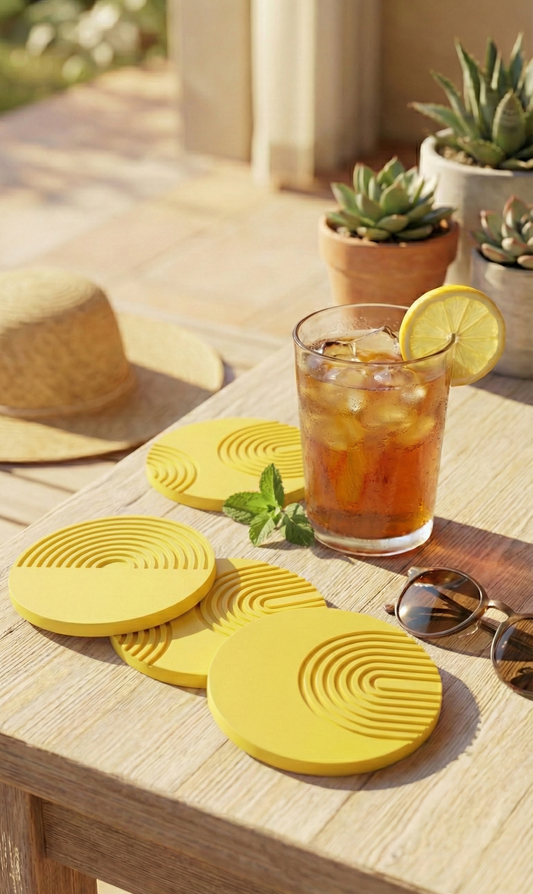Aesthetic Round Coasters — Set of 6 Minimal Modern Design | Waterproof & Washable